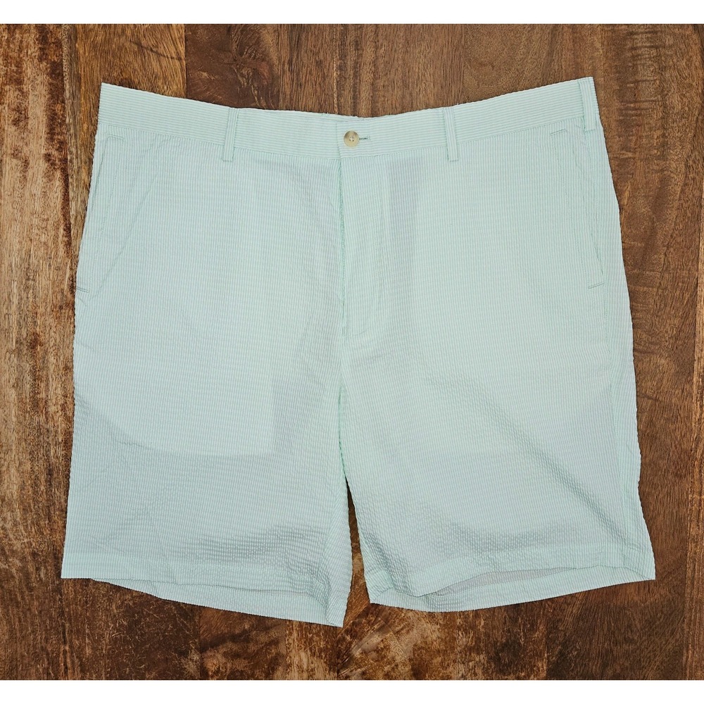 Peter Millar Featherweight Golf Shorts Mens 38 Green White Striped Seersucker - Picture 1 of 7